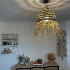 Abat-jour en paille ajouré module fibre