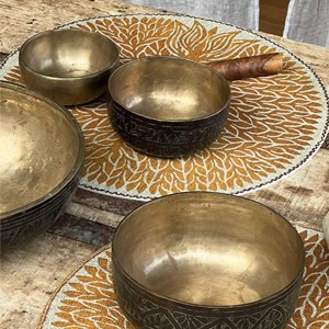 Set de table vinyle rond orangé beija flor arbre de vie