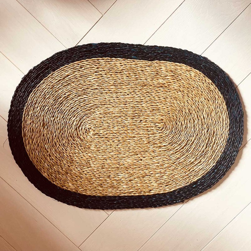 Set de table ovale naturel et bleu indigo 45 x 32 cm