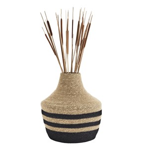 Vase en jonc de mer naturel et noir-