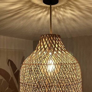 Abat jour pour lampe en rotin naturel marron forme cloche