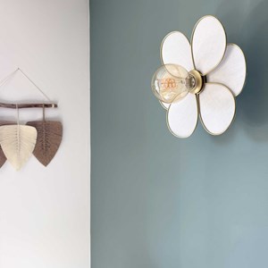 Applique murale flora coton blanc et métal doré d32cm