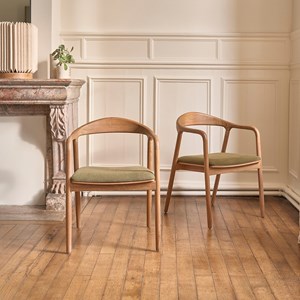 Lot de 2 chaises en teck et velours kaki