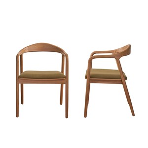 Lot de 2 chaises en teck et velours kaki