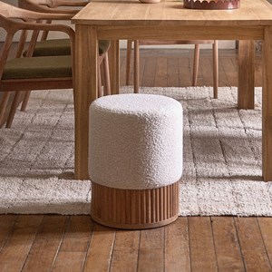 Pouf en teck et tissu bouclette 38 cm