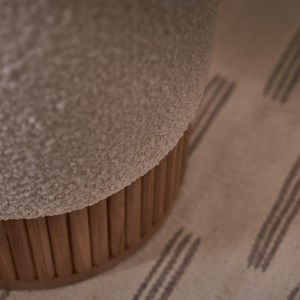 Pouf en teck et tissu bouclette 38 cm