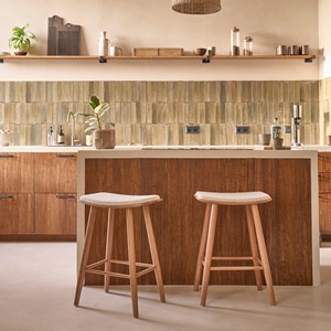 Lot de 2 tabourets teck et bouclette