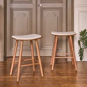 Lot de 2 tabourets teck et bouclette