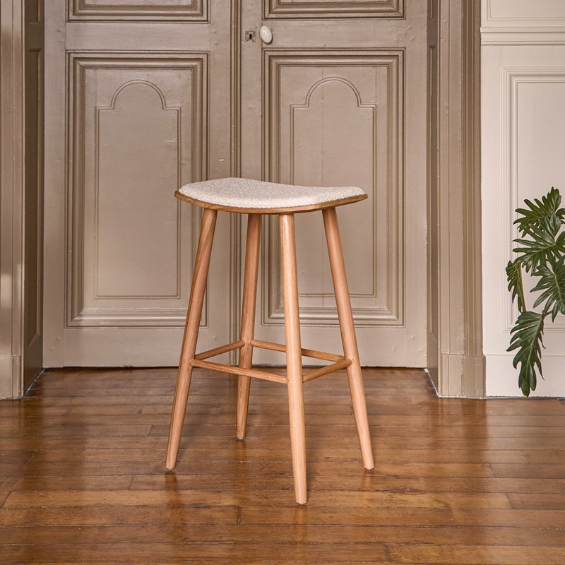 Tabouret en teck et bouclette 75 cm