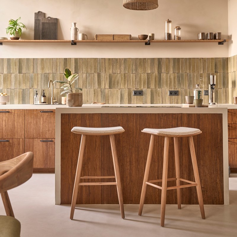 Lot de 2 tabourets teck et bouclette