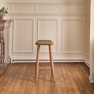 Tabouret en teck et velours cotelé 65 cm