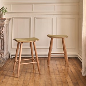 Tabouret en teck et velours cotelé 65 cm