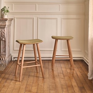 Lot de 2 tabourets teck et velours 65 cm