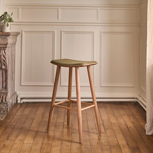 Tabouret en teck et velours cotelé 75 cm