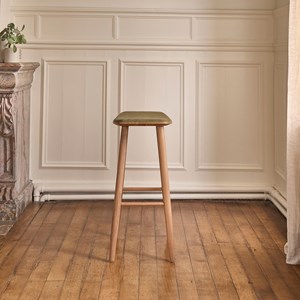 Tabouret en teck et velours cotelé 75 cm
