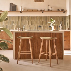 Lot de 2 tabourets teck et velours 75 cm