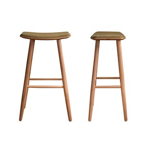 Lot de 2 tabourets teck et velours 75 cm