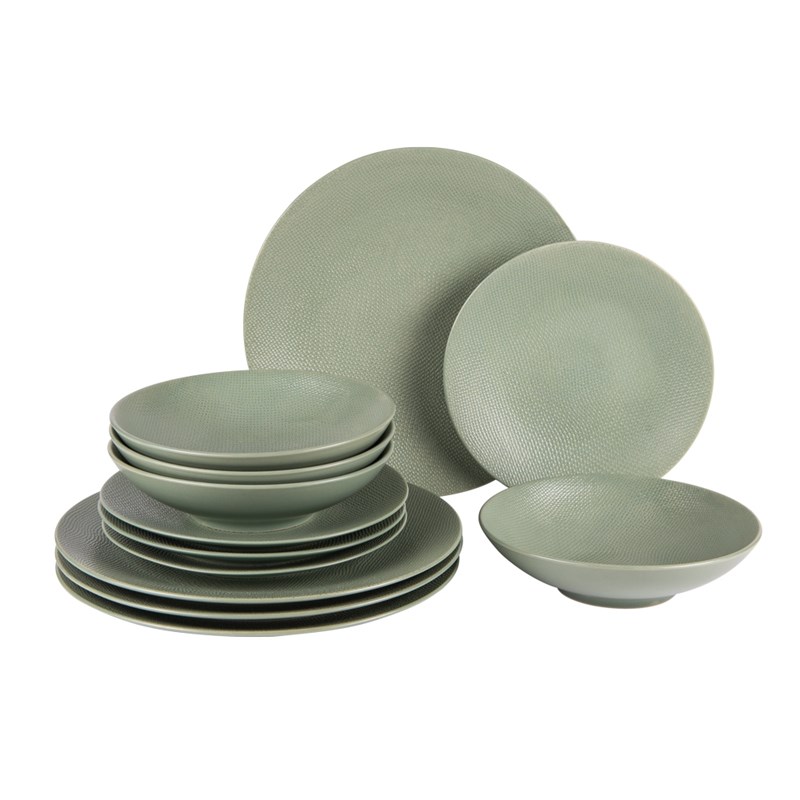 Lot d'assiettes vésuvio vert sauge 12 pi