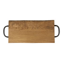 Plateau 40x20 cm en hévéa anses en métal