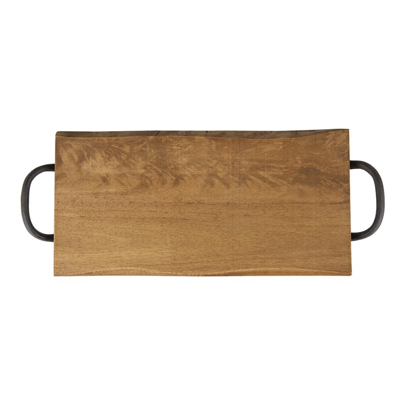 Plateau 40x20 cm en hévéa anses en métal