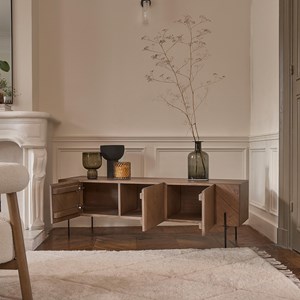 Meuble tv en mindi et métal 160 cm