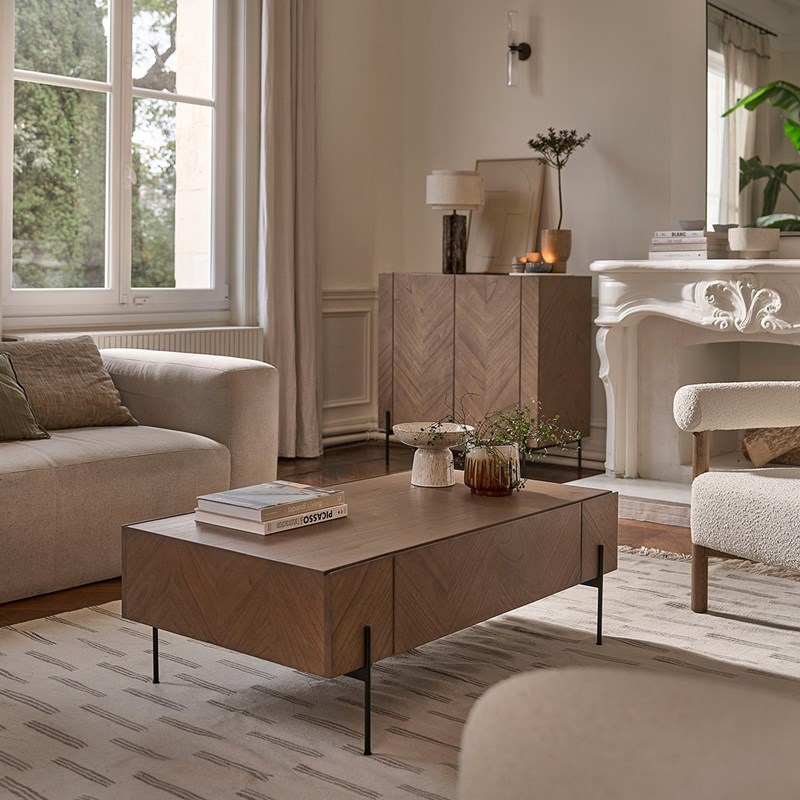 Table basse en mindi et metal 120 cm