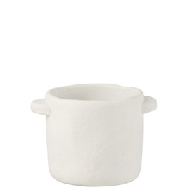 Cache-pot en poterie effet ciment blanc