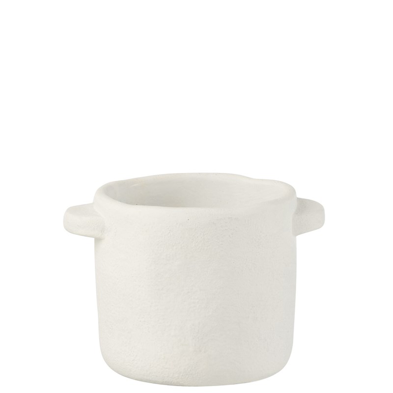 Cache-pot en poterie effet ciment blanc d14*h12cm