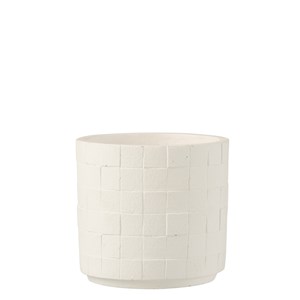 Cache-pot en poterie effet facettes blanc d14*h13cm