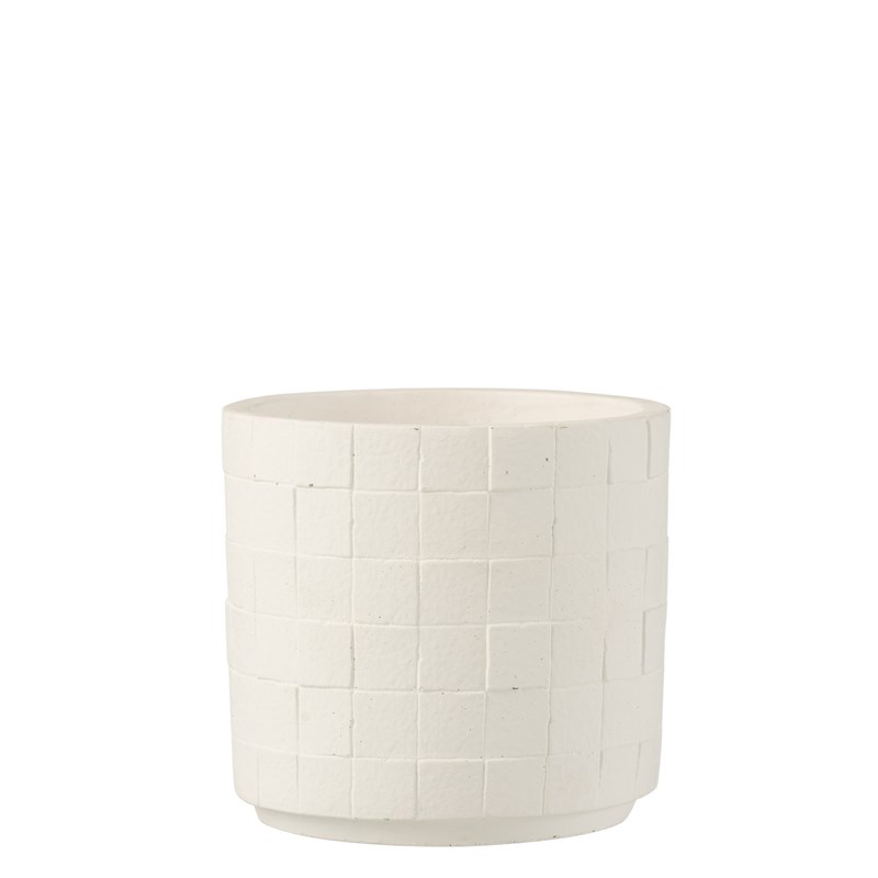 Cache-pot en poterie effet facettes blanc d14*h13cm