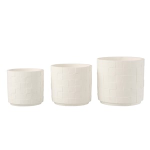 Cache-pot en poterie effet facettes blanc d14*h13cm