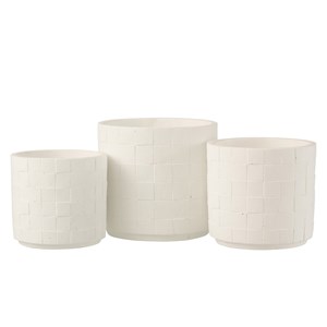 Cache-pot en poterie effet facettes blanc d16*h14cm