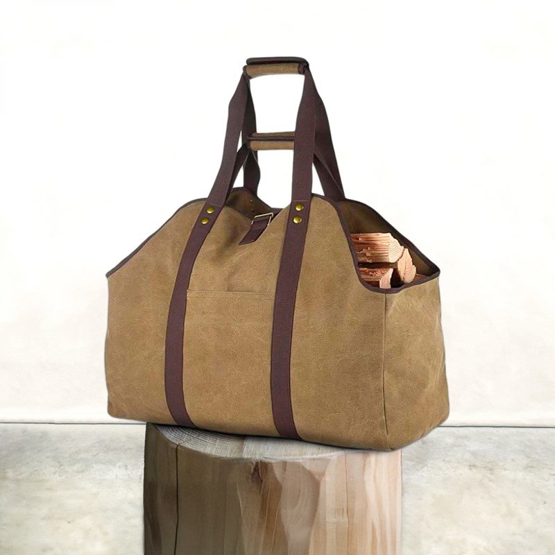 Sac à bûches imperméable marron