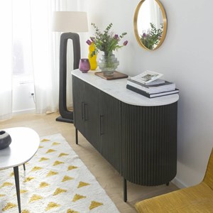 Buffet en métal gris et marbre blanc