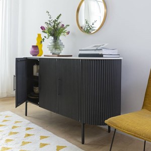 Buffet en métal gris et marbre blanc