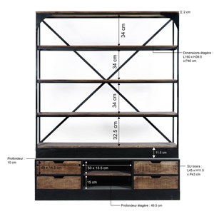 Bibliothèque en bois de manguier niniss
