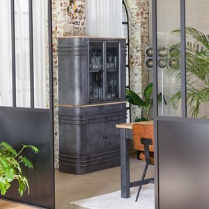 Buffet haut en métal et bois de manguier locker