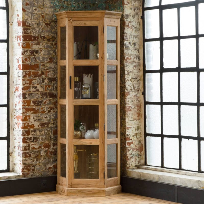 Vitrine d'angle 1 porte en acacia