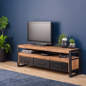 Meuble tv en bois d'acacia 160 cm havana