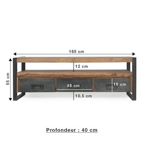 Meuble tv en bois d'acacia 160 cm havana