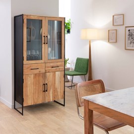 Vitrine en bois d'acacia et métal