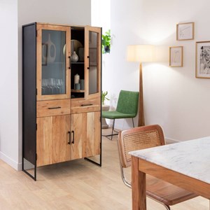 Vitrine en bois d'acacia et métal