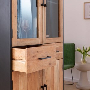 Vitrine en bois d'acacia et métal