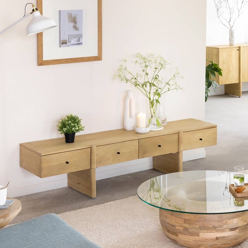 Meuble tv en bois de manguier 4 tiroirs amara