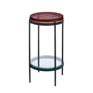 Bout de canapé plateau en verre rouge