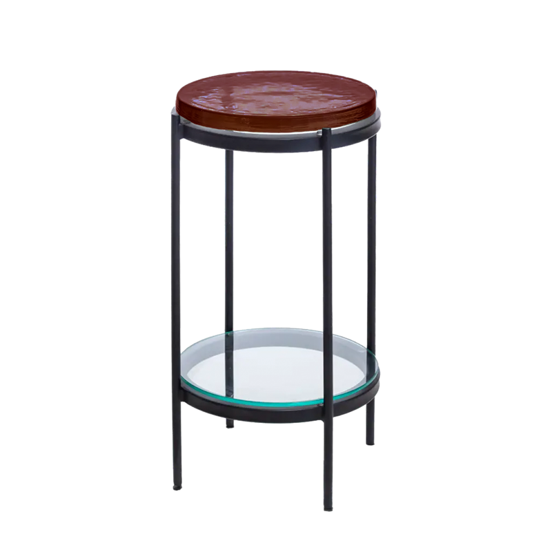 Bout de canapé plateau en verre rouge