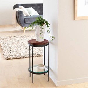 Bout de canapé plateau en verre rouge