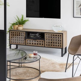 Meuble tv en sapin et métal noir elise