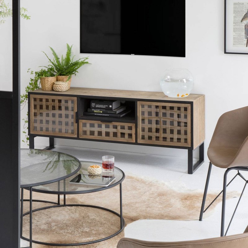Meuble tv en sapin et métal noir elise
