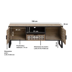 Meuble tv en sapin et métal noir elise